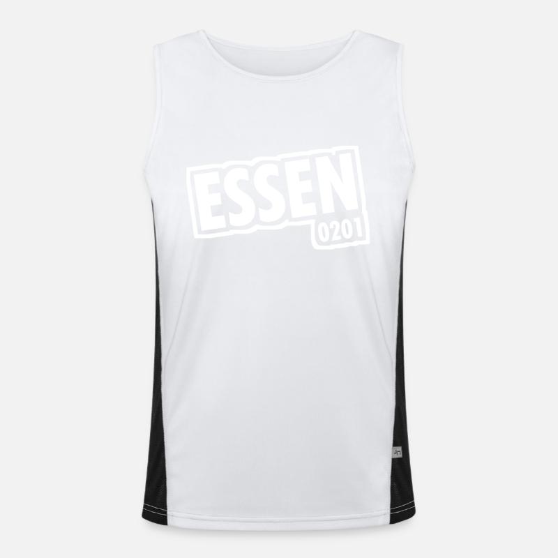 Essen - 0201 - Area Code - Slogan - Men's Functional Contrast Tank Top  - white/black