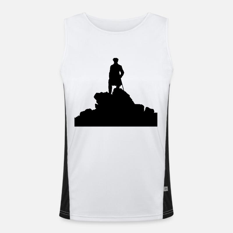 Wanderer über dem Nebelmeer Silhouette Funktionelles Kontrast-Tank Top für Männer 