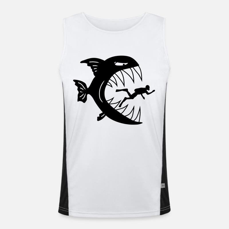Monster Fish Eats Diver - Men's Functional Contrast Tank Top  - white/black