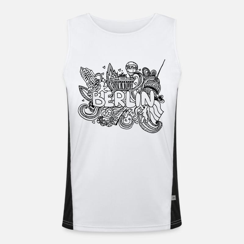 Berlin Berliner Skyline Graffiti Schrift Doodle Funktionelles Kontrast-Tank Top für Männer 