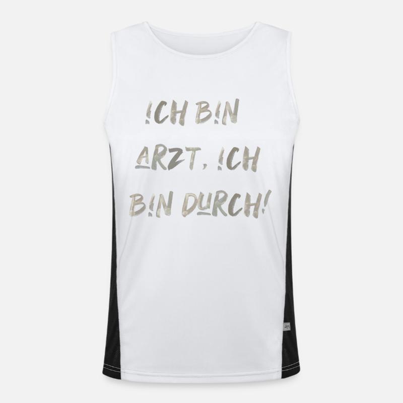 bin Arzt bin durch lustiger Spruch Beruf Schrift Funktionelles Kontrast-Tank Top für Männer 