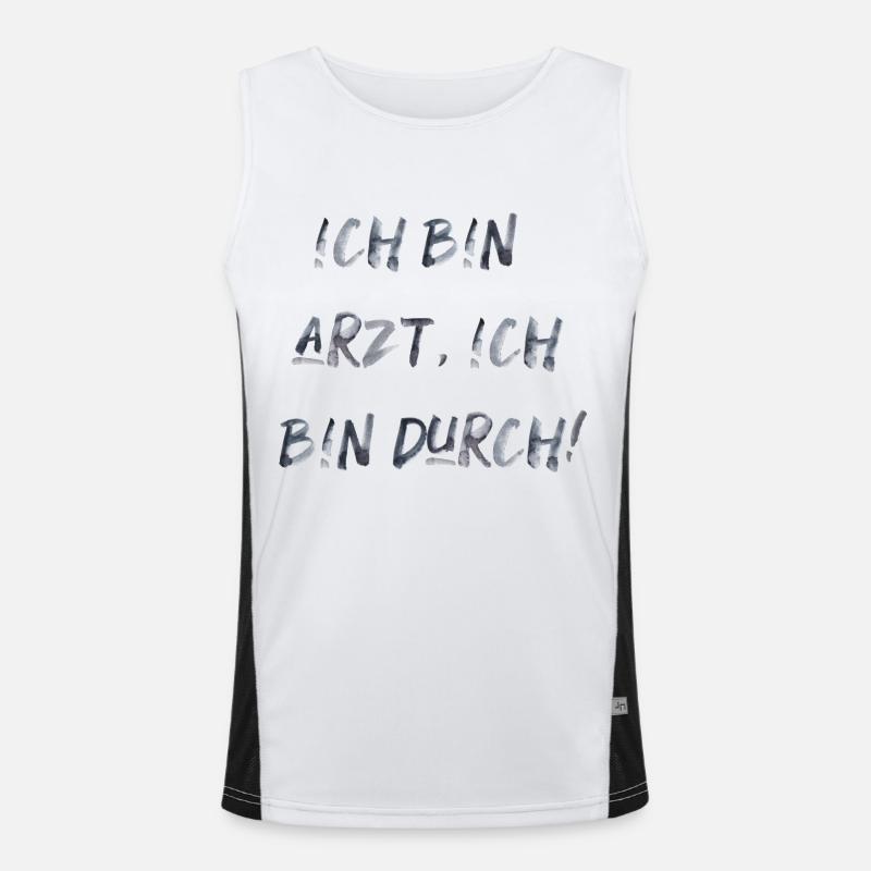 bin Arzt bin durch lustiger Spruch Beruf Schrift Funktionelles Kontrast-Tank Top für Männer 