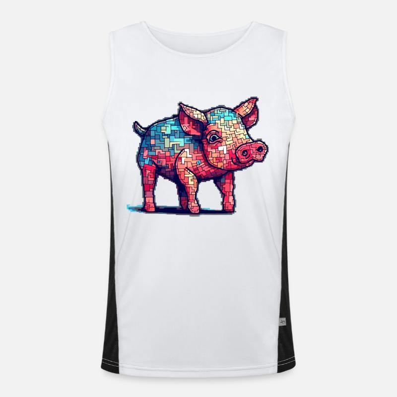 Retro pig in cool 8 bit graphics Men's Functional Contrast Tank Top 