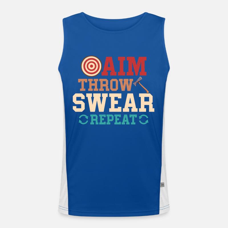 Aim Throw Swear Repeat Thrower Hatchet Ax Funktionelles Kontrast-Tank Top für Männer 