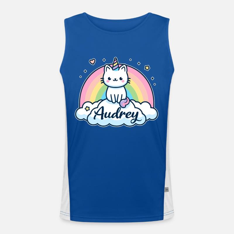 Audrey Nom Prénom Licorne Chat Débardeur respirant contrasté Homme 