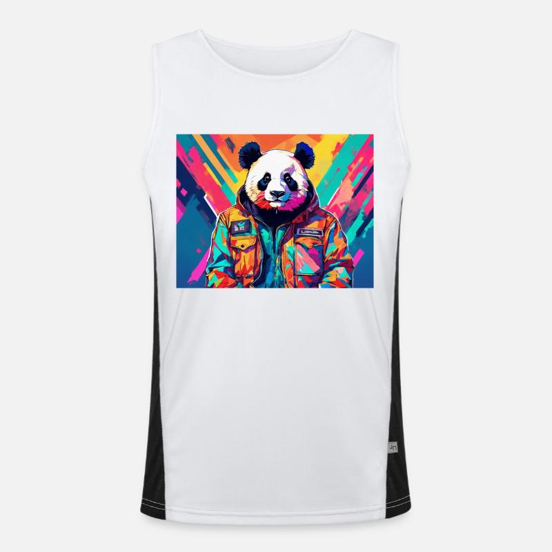Panda in einer bunten Jacke Funktionelles Kontrast-Tank Top für Männer 