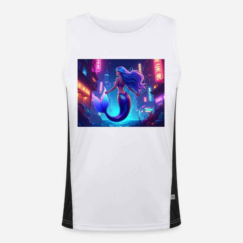 Cyber Mermaid – Neon Ocean Queen Funktionelles Kontrast-Tank Top für Männer 