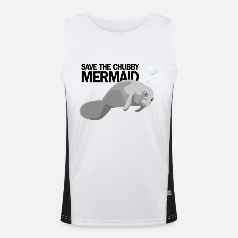 SAVE THE CHUBBY MERMAID AKA MANATEE - Men's Functional Contrast Tank Top  - white/black