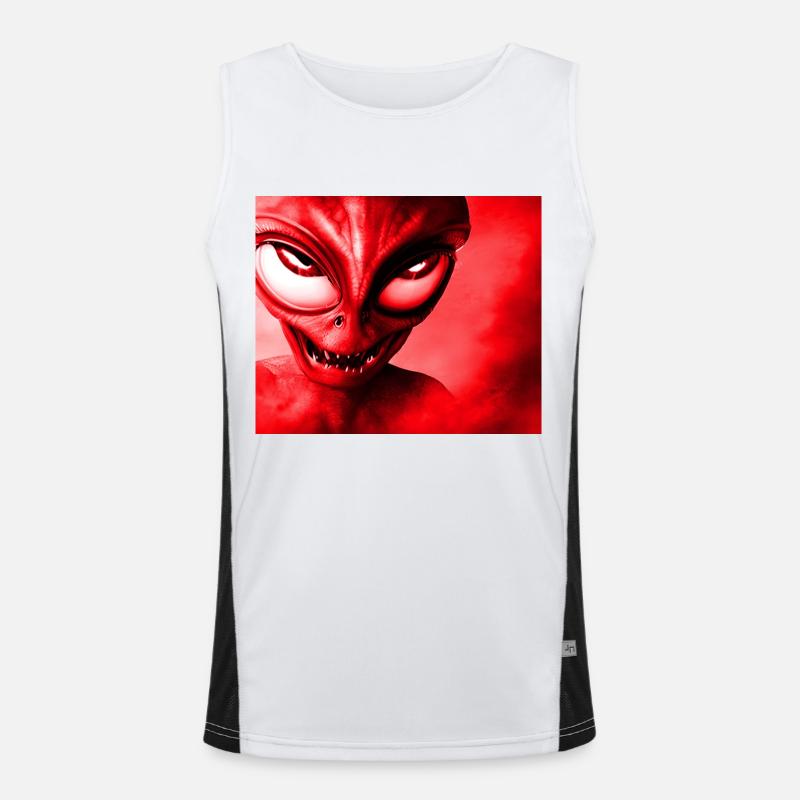 Alien with Sharp Teeth Design - Red Men's Functional Contrast Tank Top 