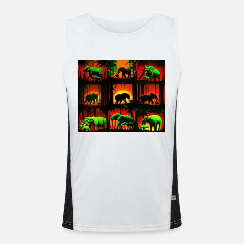 Elephants Pattern Design - Red/Green Men's Functional Contrast Tank Top 