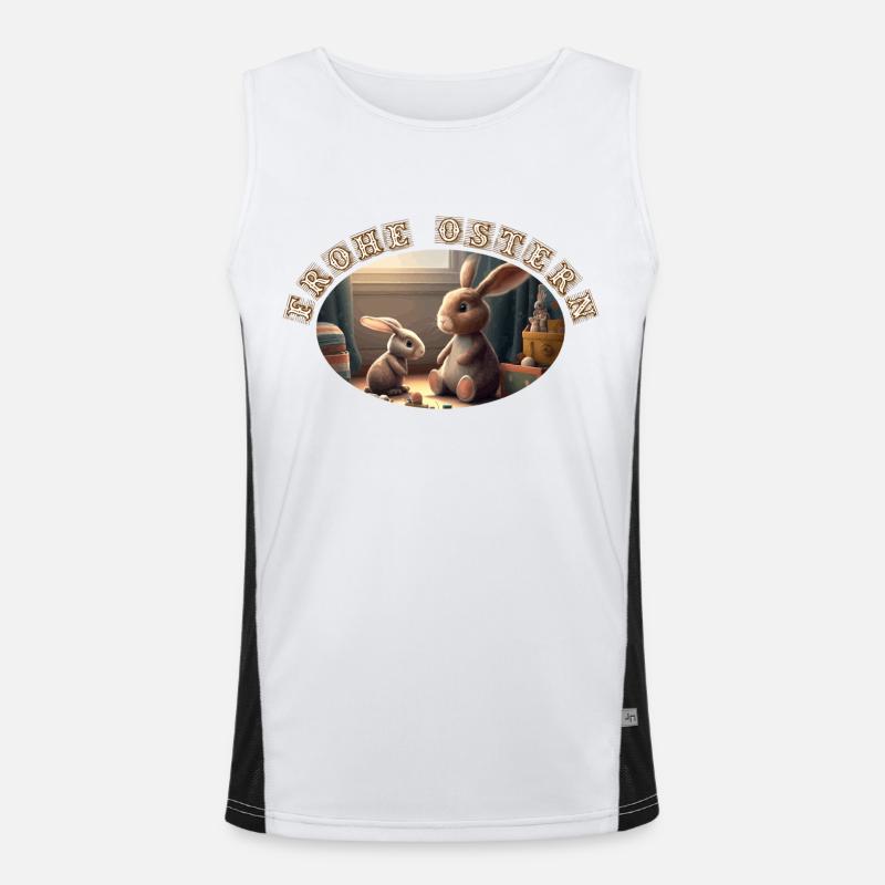 Two Bunnies Happy Easter Gift Men's Functional Contrast Tank Top 