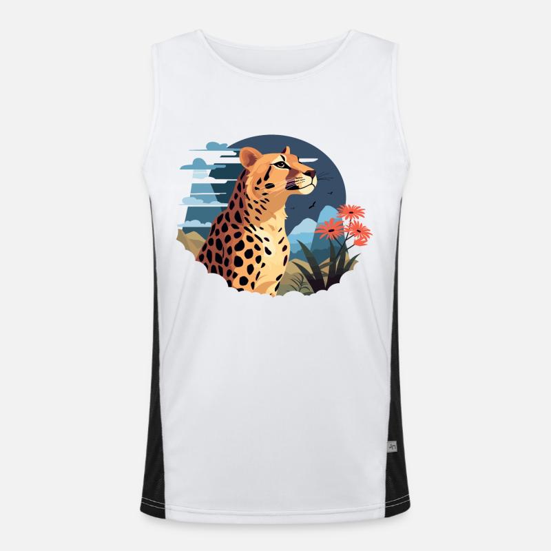 Leopard Portrait Tier Illustration TShirt Funktionelles Kontrast-Tank Top für Männer 