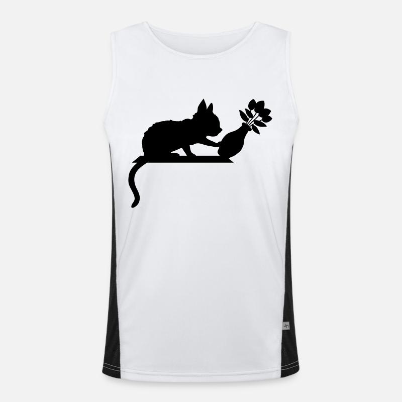 Vase à fleurs renversé sur un chat effronté Débardeur respirant contrasté Homme 