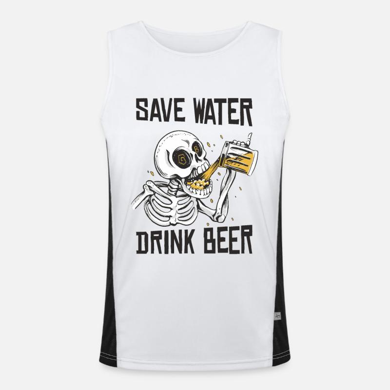 Save Water Drink Beer, drôle de squelette Débardeur respirant contrasté Homme 