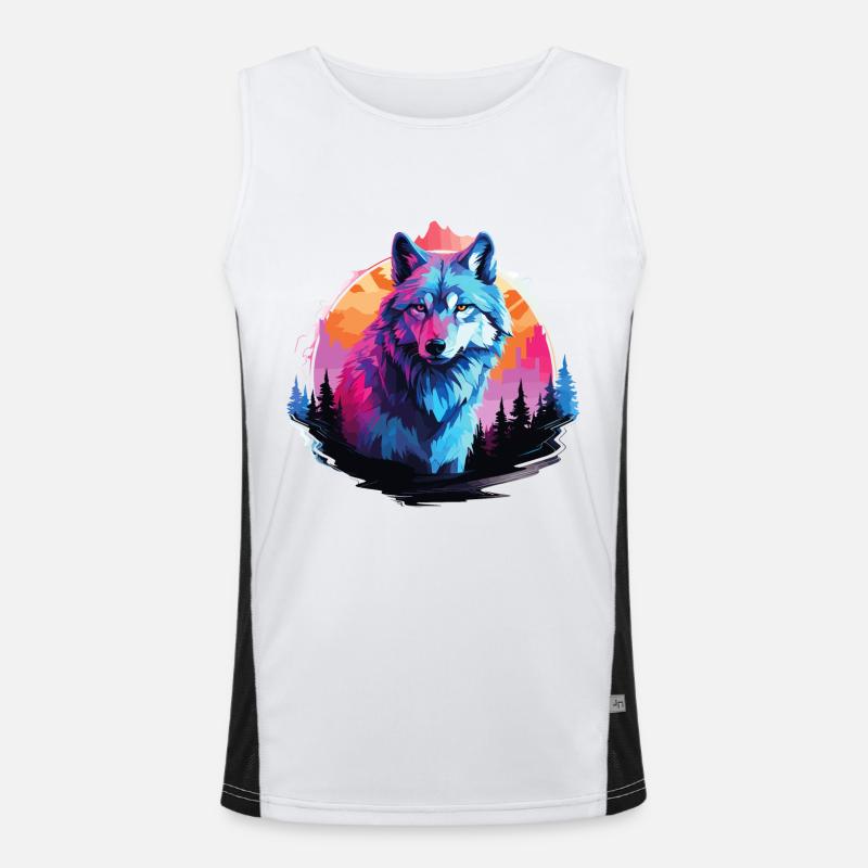 Wolf Wolf Head Wolves Wolf Pack Nature Neon Colorful Men's Functional Contrast Tank Top 