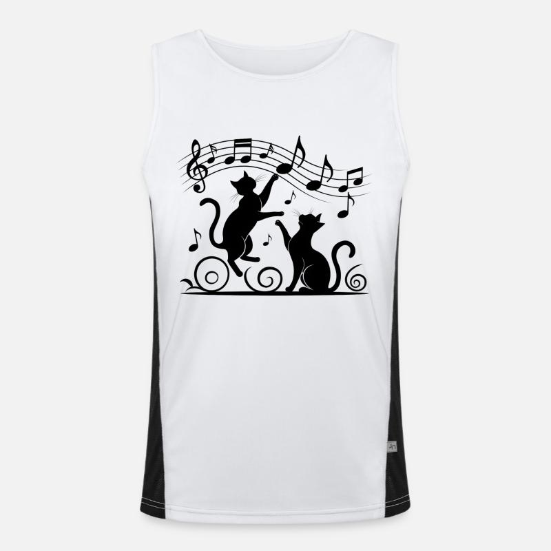 Black cats pattern playing with musical note Men's Functional Contrast Tank Top 