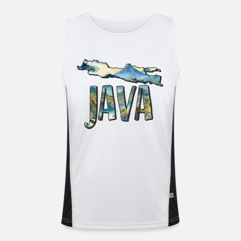 Watercolor Map Java Men's Functional Contrast Tank Top 