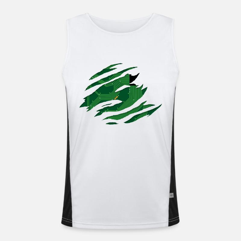 Computer circuit board behind a scratch with CPU Men's Functional Contrast Tank Top 