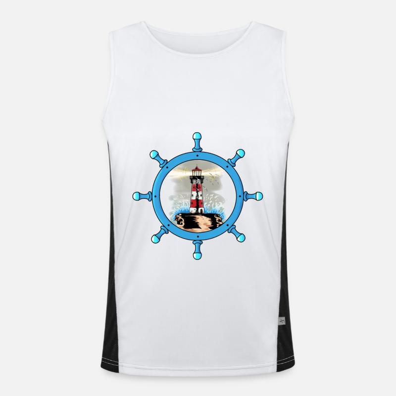 Maritim Steuerrad Leuchtturm Küste Sturm Ahoi Funktionelles Kontrast-Tank Top für Männer 
