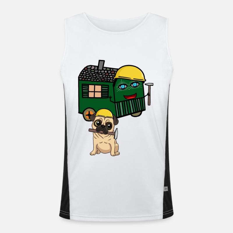 Pug Builder House Builder Construire Construction Remorque Marteau Débardeur respirant contrasté Homme 