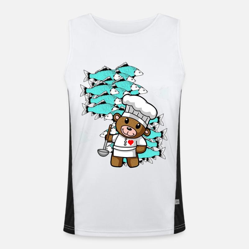 Fish Gourmet Kitchen Home Cook Teddy Chef Men's Functional Contrast Tank Top 