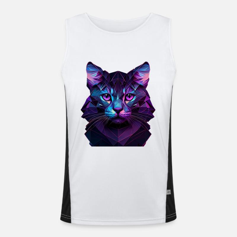 Cat Cats Kitten Polygon Cat - Men's Functional Contrast Tank Top  - white/black