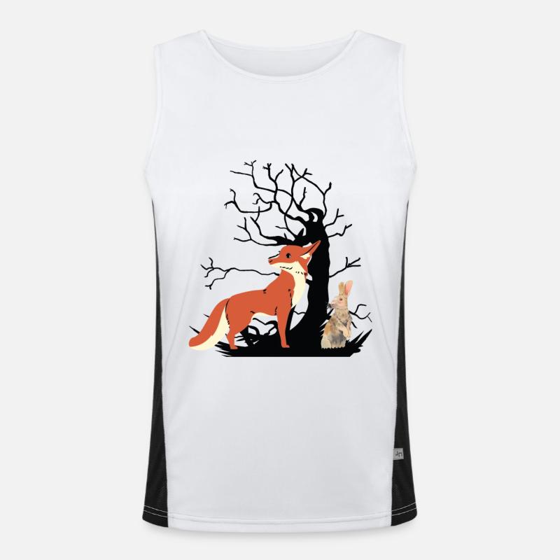 Wild Animals Forest Animals Fox Hare Rabbit Hunts Men's Functional Contrast Tank Top 