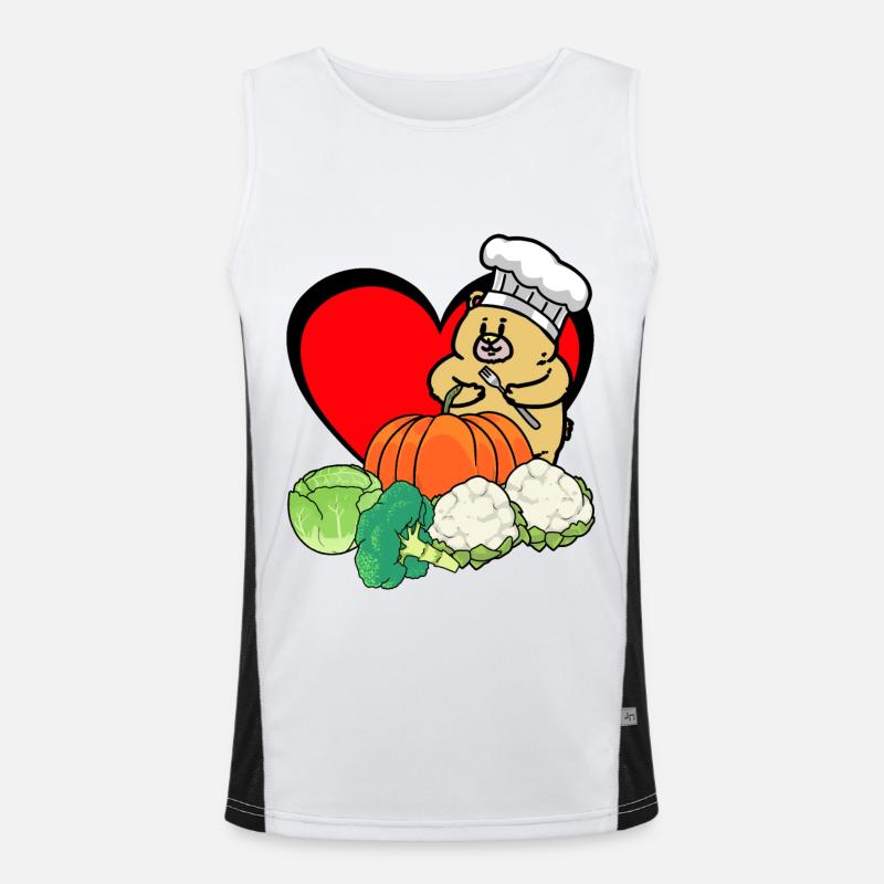 Teddybär Koch Herz Gemüse kochen Vitamine gesund Funktionelles Kontrast-Tank Top für Männer 