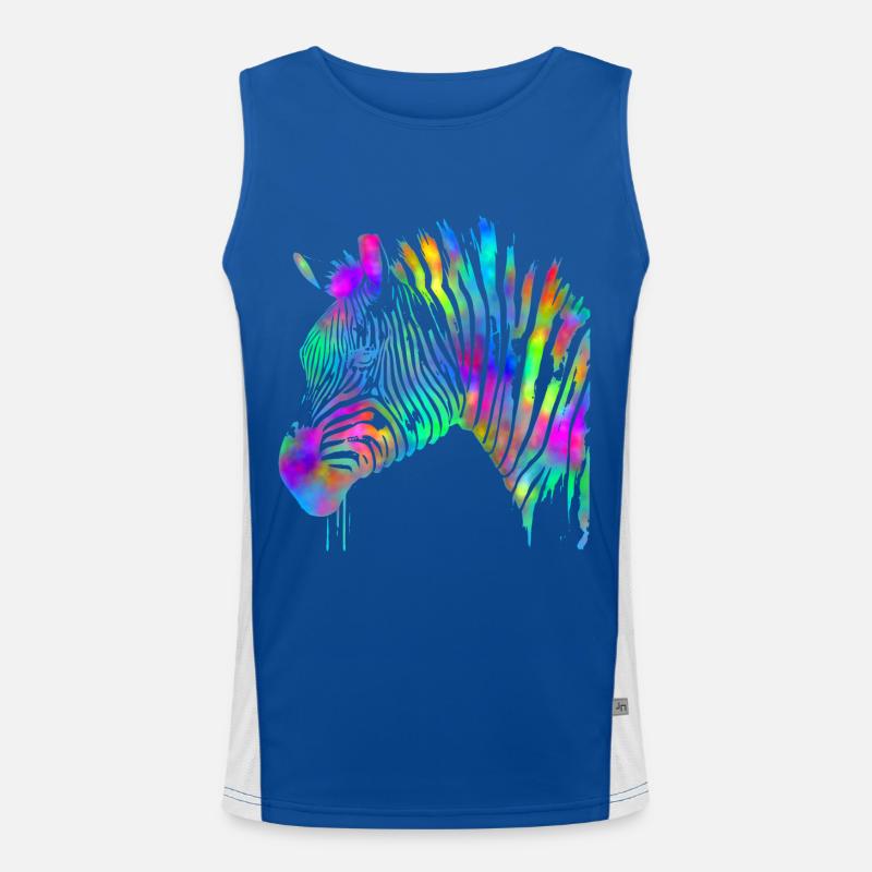 Zebra in Aquarell gemalt – Regenbogen Funktionelles Kontrast-Tank Top für Männer 