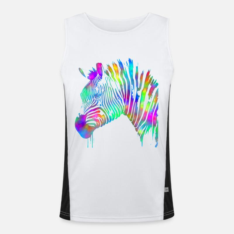 Zebra in Aquarell gemalt – Regenbogen Funktionelles Kontrast-Tank Top für Männer 