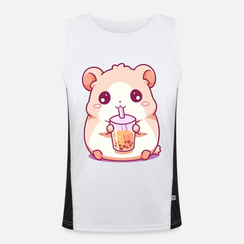 Kawaii Hamster trinkt Boba Bubble Tea Chibi Funktionelles Kontrast-Tank Top für Männer 
