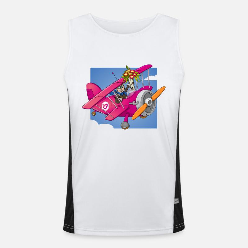 Mein Valentinstag, Pilot mit Blumen im Flugzeug Funktionelles Kontrast-Tank Top für Männer 