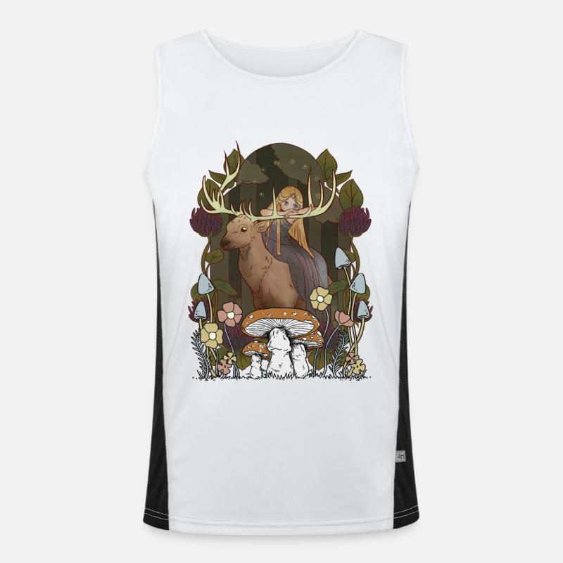 Märchen Märchenfigur Mädchen Wald Natur Hirsch Funktionelles Kontrast-Tank Top für Männer 