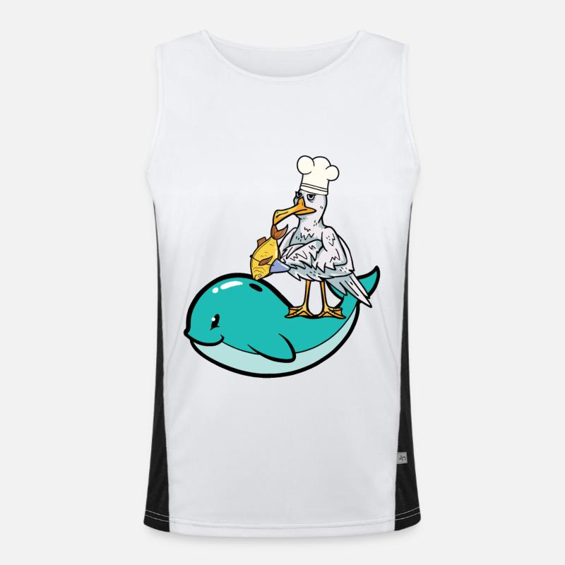 Seagull cook fish camouflage shark cooking fish Men's Functional Contrast Tank Top 