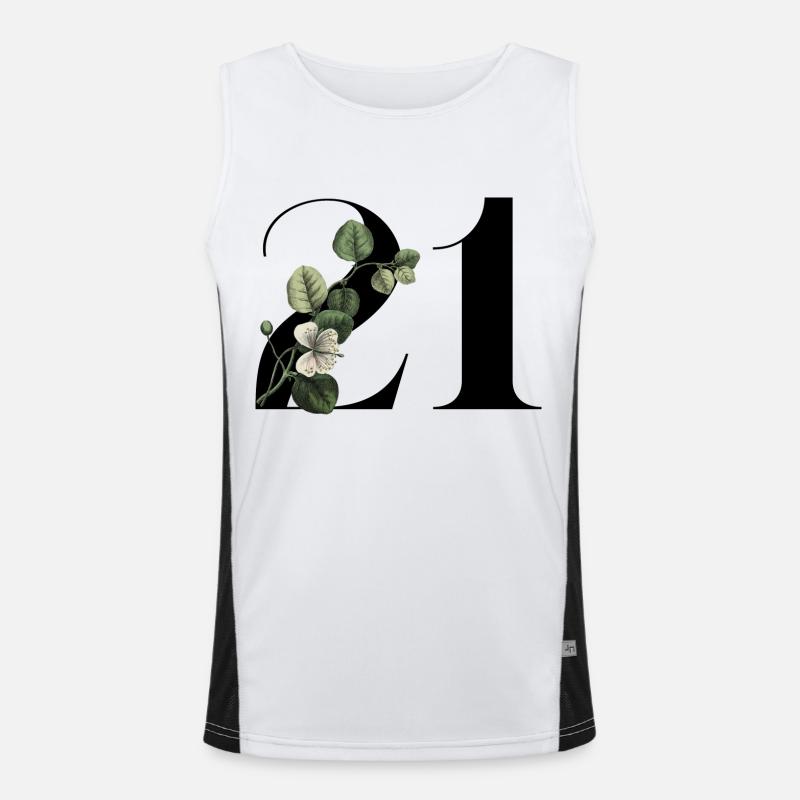 Nummer 21 Blumengrün -21. Blumengeburtstag Funktionelles Kontrast-Tank Top für Männer 