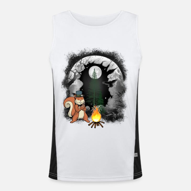 Fire Campfire Forest Dwellers Squirrel Moon Men's Functional Contrast Tank Top 