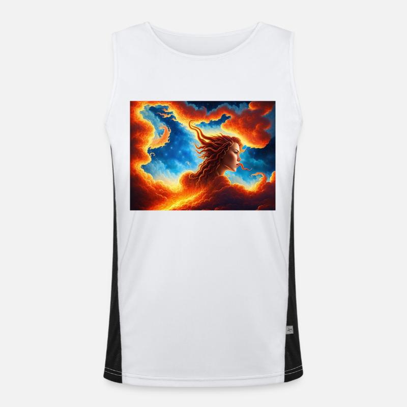 blue red sky with a woman illustration Men's Functional Contrast Tank Top 