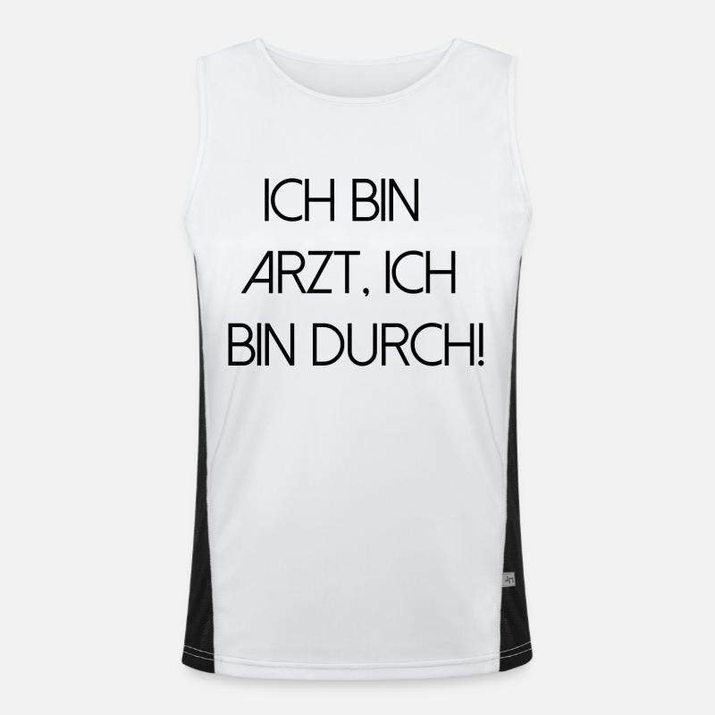 bin Arzt bin durch lustiger Spruch Beruf Schrift Funktionelles Kontrast-Tank Top für Männer 