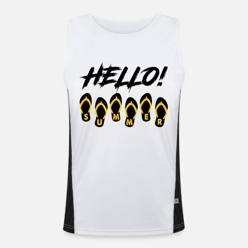 Hello Summer Holiday Saying Flip Flops Funny Men's Functional Contrast Tank Top 