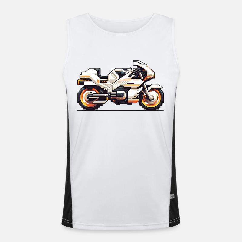 8 bit motorcycle racing machine as vector graphics Men's Functional Contrast Tank Top 