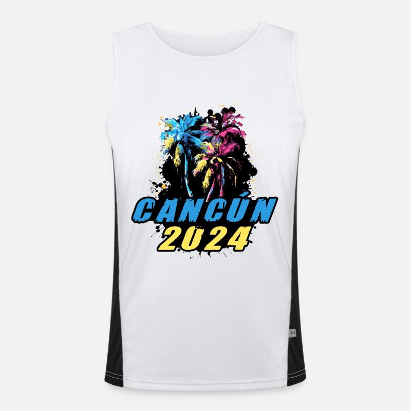 Cancun 2024 Urlaub Palmen Bunt Funktionelles Kontrast-Tank Top für Männer 