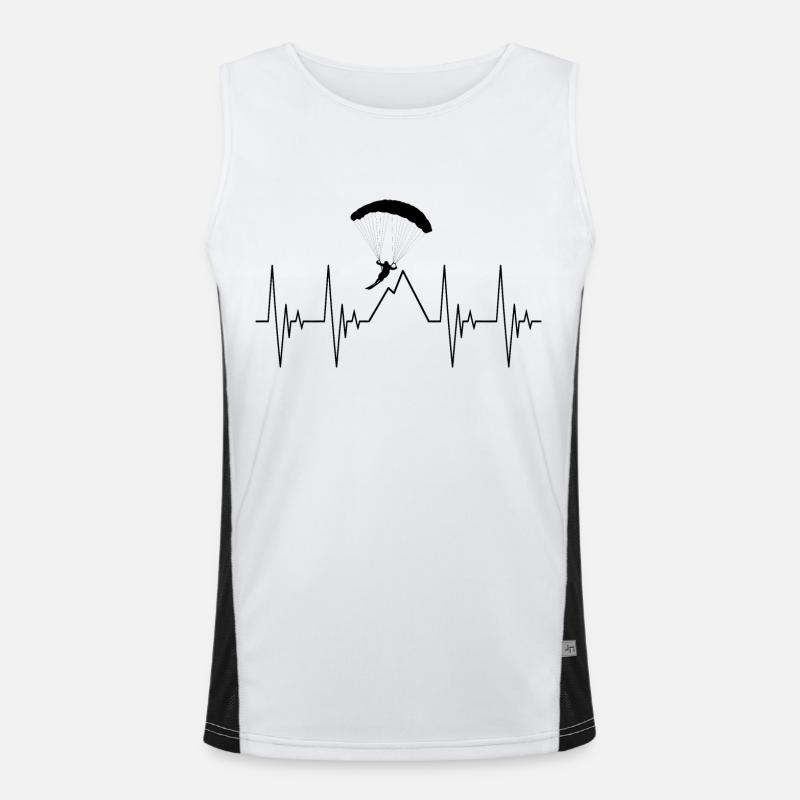 Ski Paragliding Heartbeat ECG Mountains Men's Functional Contrast Tank Top 