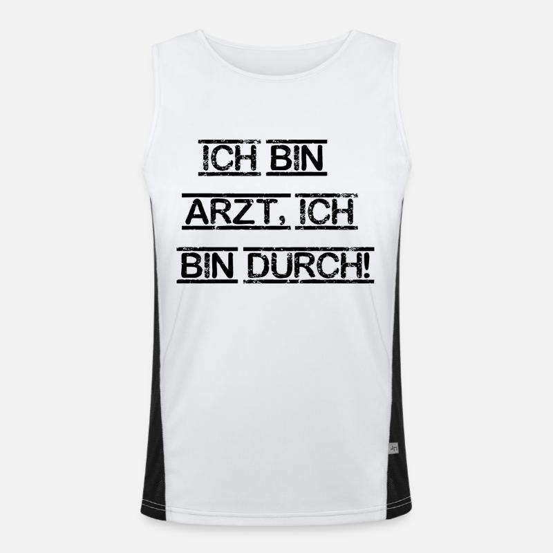 bin Arzt bin durch lustiger Spruch Beruf Schrift Funktionelles Kontrast-Tank Top für Männer 