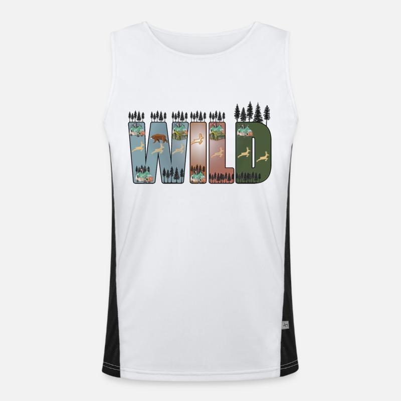 Wild, Wildnis, Wald, Bäume, Abenteuer, wandern Funktionelles Kontrast-Tank Top für Männer 
