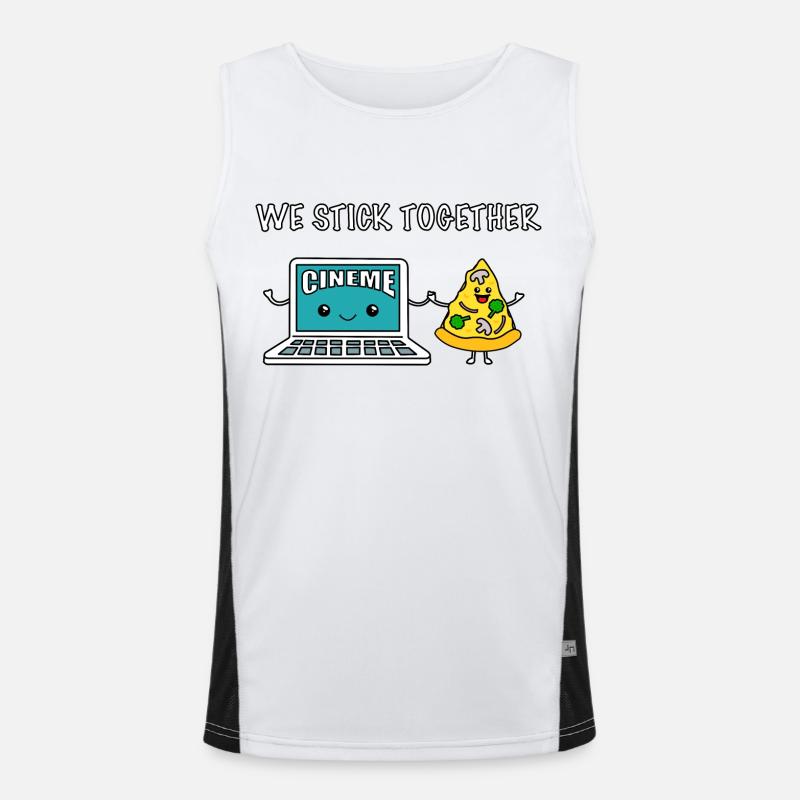We Stick Together - Pizza und Streaming Funktionelles Kontrast-Tank Top für Männer 