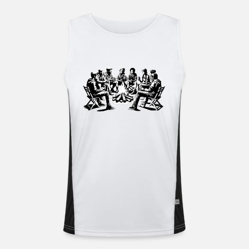 Campfire, drinking beer Men's Functional Contrast Tank Top 