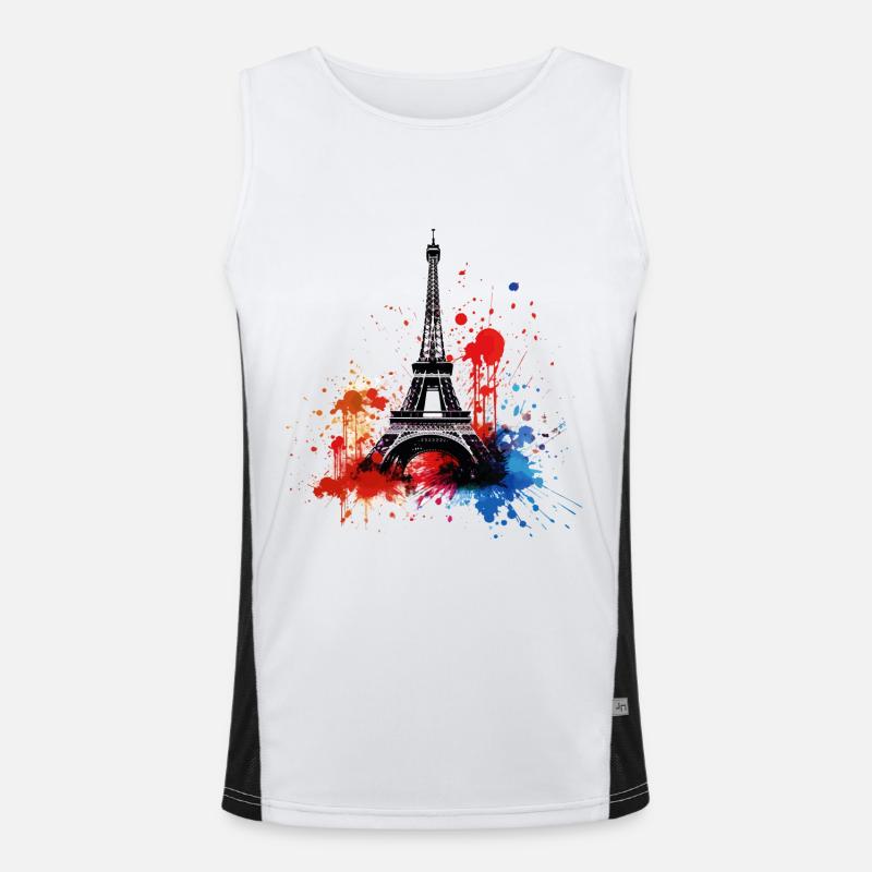 Paris Eiffelturm Frankreich Stadt Skyline Kunst Funktionelles Kontrast-Tank Top für Männer 