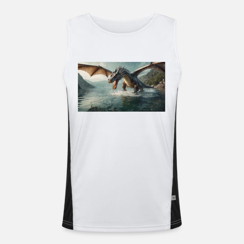 A realistic bad dark dragon is hunting fish river Men's Functional Contrast Tank Top 