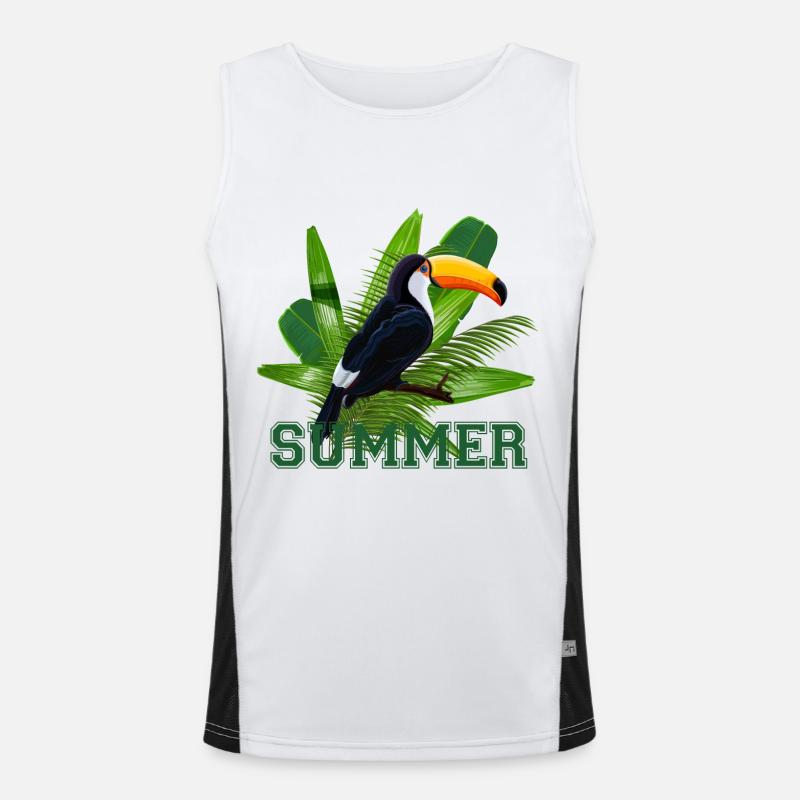 Toucan perroquet et feuilles tropicales Débardeur respirant contrasté Homme 