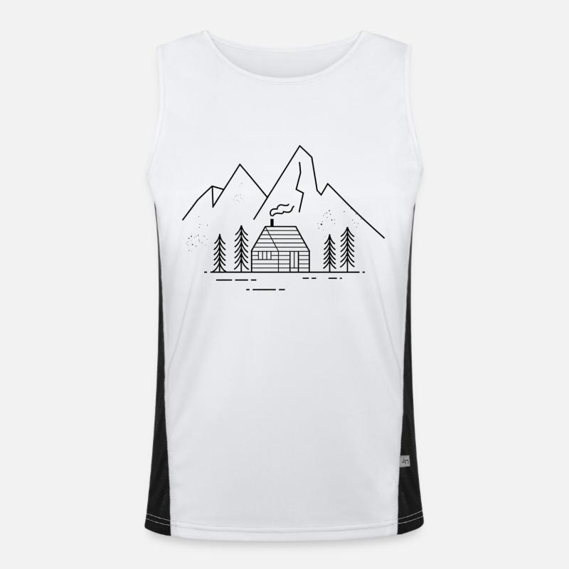 Berge mit Berghütte Funktionelles Kontrast-Tank Top für Männer 